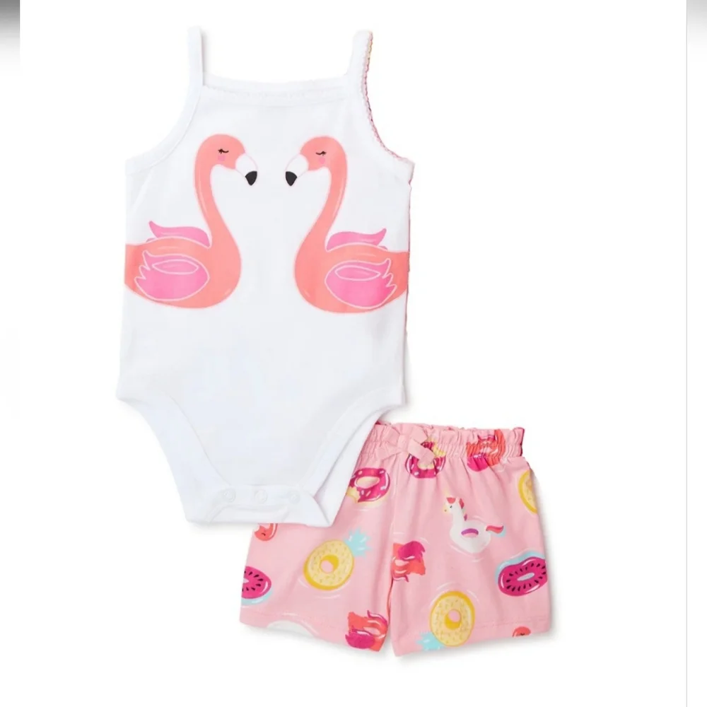 🎁 10/$25-Flamingos shorts and onesie set, 0- 3 months